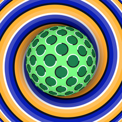 Optical illusion of rotation of the ball against the background of a moving spiral.