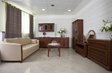 Living room interior with classic wooden furniture