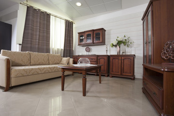 Living room interior with classic wooden furniture