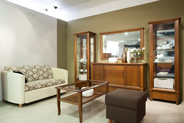 Living room interior with classic wooden furniture