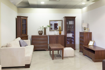 Fototapeta na wymiar Living room interior with classic wooden furniture