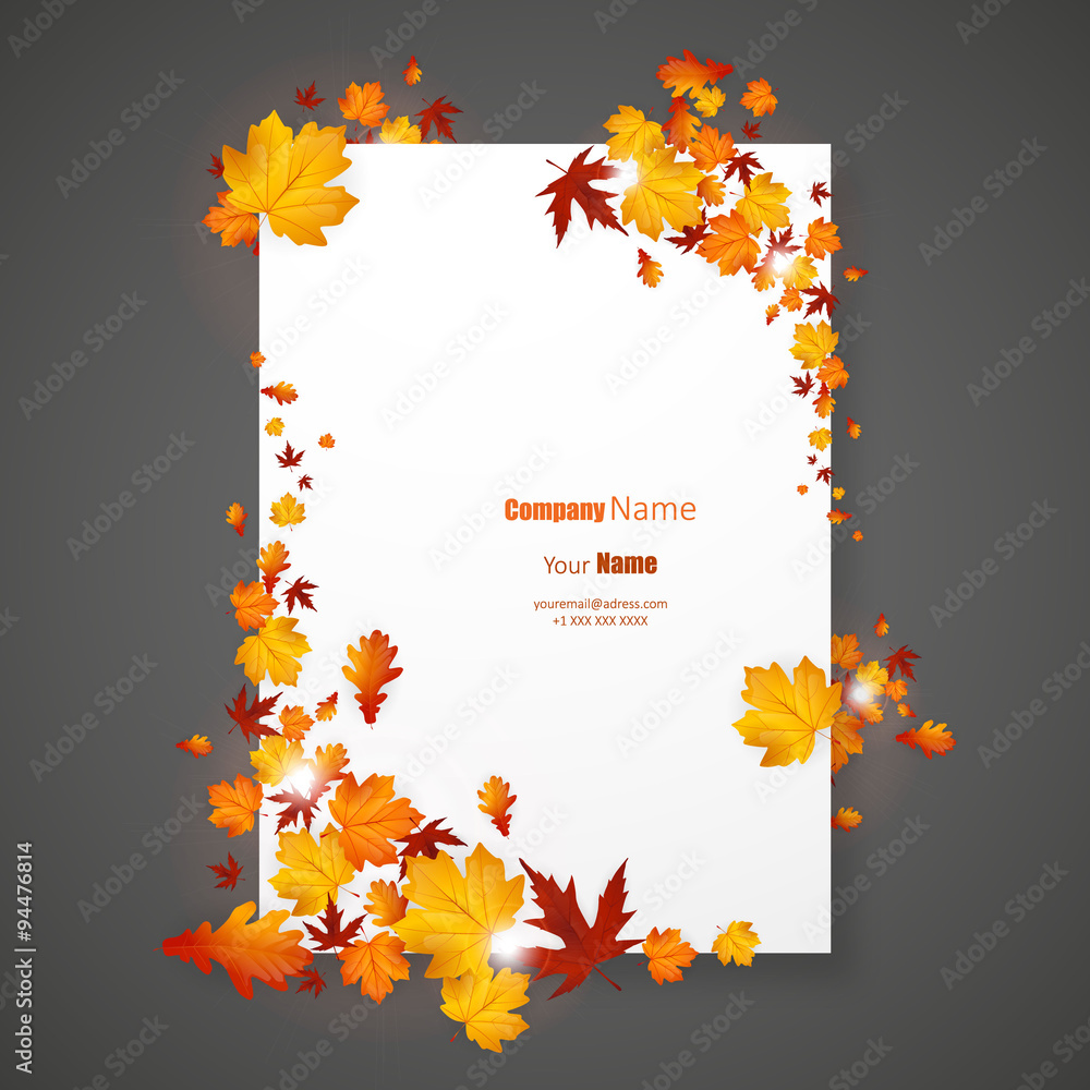 Wall mural white blank on autumn background with maple leaves. vector