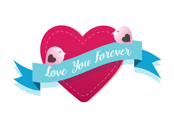 red heart and space for text on a ribbon with pink birds sweet romantic conceptual illustration vector
