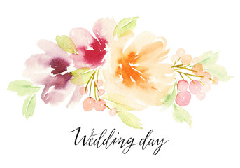 Greeting card with flowers. Pastel colors. Handmade. Watercolor