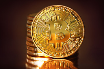 Golden Bitcoins .Photo (new virtual money ) 