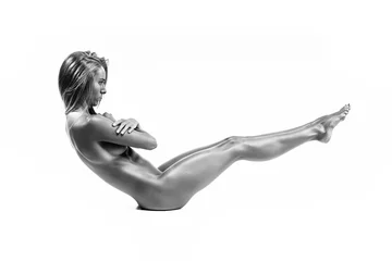 Fotobehang sports naked girl posing on a white background © Andriy Petrenko