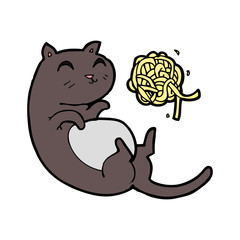 cartoon cat with ball of yarn