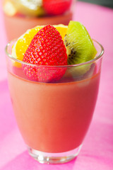 Homemade chocolate mousse with fruits