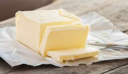Stick of butter, cut close up