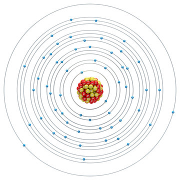 atomic structure diagram with red, yellow, blue spheres clip art preview