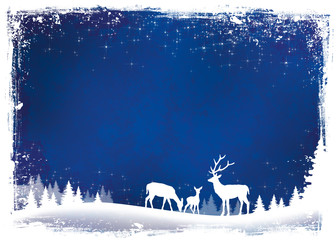 Christmas background blue with reindeer
