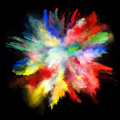 Launched colorful powder on black background