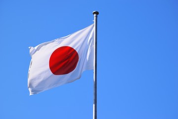 Fototapeta na wymiar はためく日章旗／日本晴れにはためく日本の国旗を撮影した写真です。