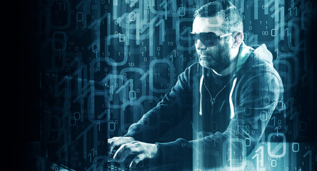 Futuristic abstract binary code background, hacker typing