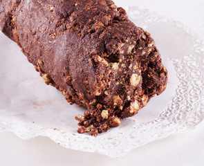 Chocolate salami over white