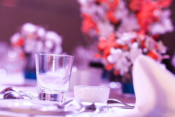 Elegant banquet table prepared for conference or party and decor