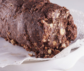 Chocolate salami over white