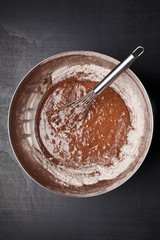 bowl of Chocolate Dough and Whisk