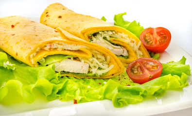 Two tasty tortillas on white plate