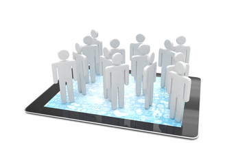 group of people figures on tablet PC, 3d render