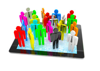 group of people figures on tablet PC, 3d render