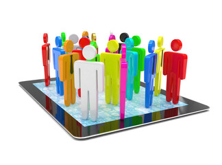 group of people figures on tablet PC, 3d render