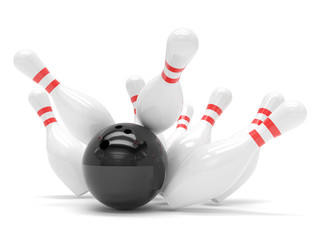 Bowling ball and skittles isolated