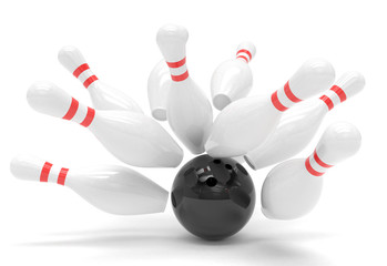 Bowling ball and skittles isolated