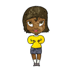 cartoon woman gesturing at self