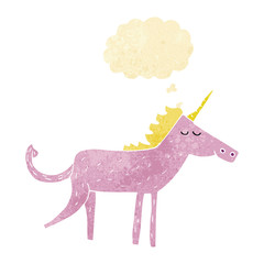 cartoon unicorn with thought bubble