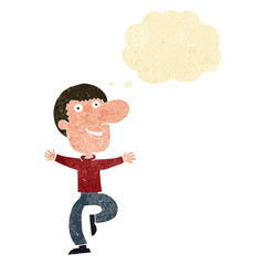 cartoon happy man with thought bubble