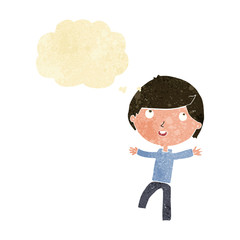 cartoon happy boy with thought bubble
