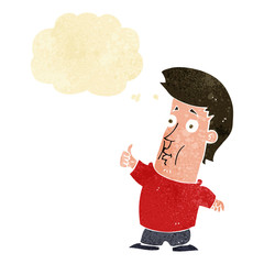 cartoon man giving thumbs up sign with thought bubble
