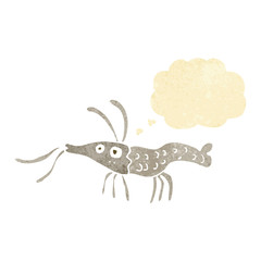 cartoon shrimp with thought bubble