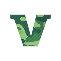 V letter with green camouflage.