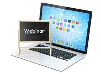Laptop with chalkboard, webinar, online education concept