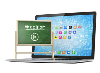 Laptop with chalkboard, webinar, online education concept