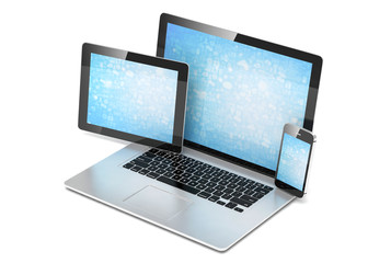 Fototapeta premium laptop, tablet, phone, on white