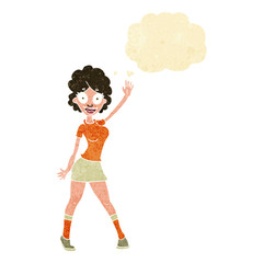 cartoon woman dancing with thought bubble