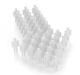 Many 3d people figure in arrow shape with the leader in front