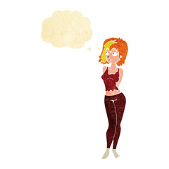 cartoon attractive girl with thought bubble