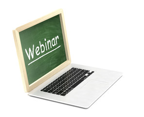  Laptop with chalkboard, webinar, online education concept