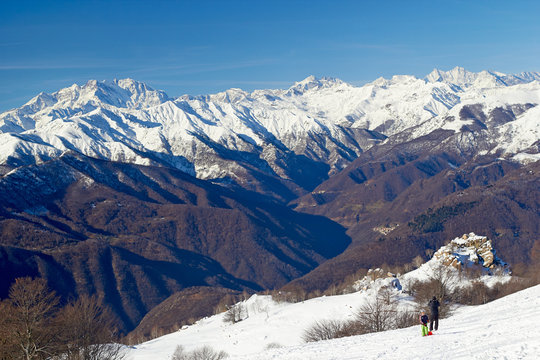 Monte Rosa Glacier From Mottarone Bright Sunny Day