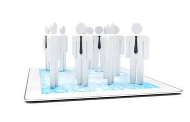 group of people figures on tablet PC, 3d render