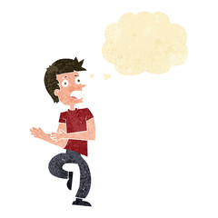 cartoon stressed out man with thought bubble