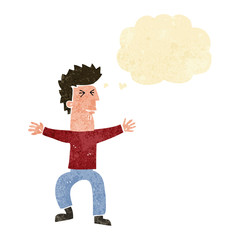 cartoon stressed out man with thought bubble