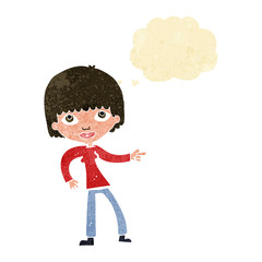 cartoon woman pointing with thought bubble