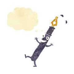 cartoon pen character with thought bubble