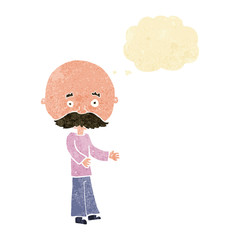 cartoon man with mustache with thought bubble