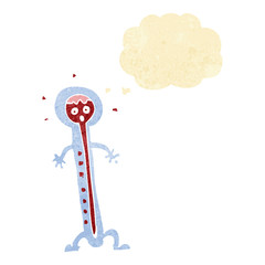 cartoon hot thermometer with thought bubble
